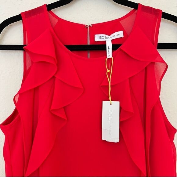 BCBGeneration Red Ruffle Shift Dress NEW Size XS - Picture 4 of 8